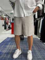 Beige Cotton Linen Shorts TW-1146