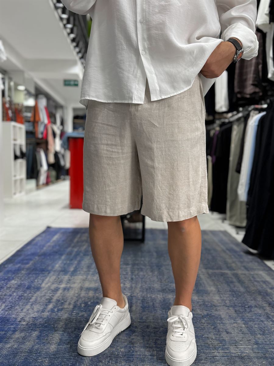 Beige Cotton Linen Shorts TW-1146