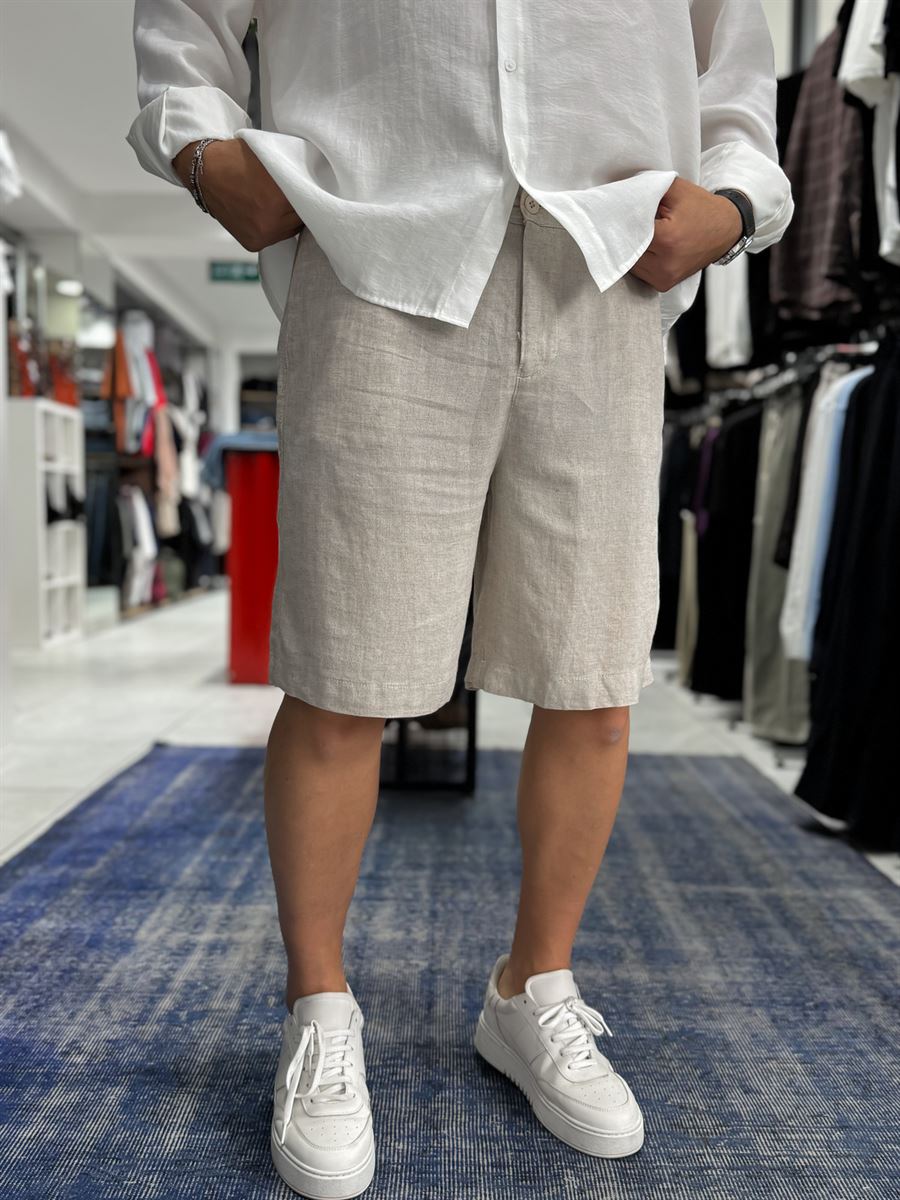 Beige Cotton Linen Shorts TW-1146