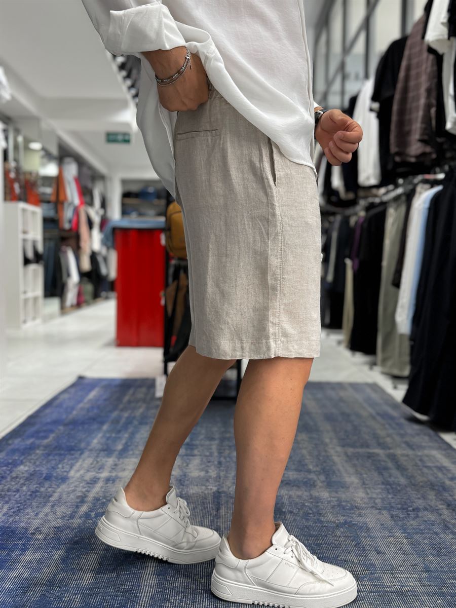 Beige Cotton Linen Shorts TW-1146