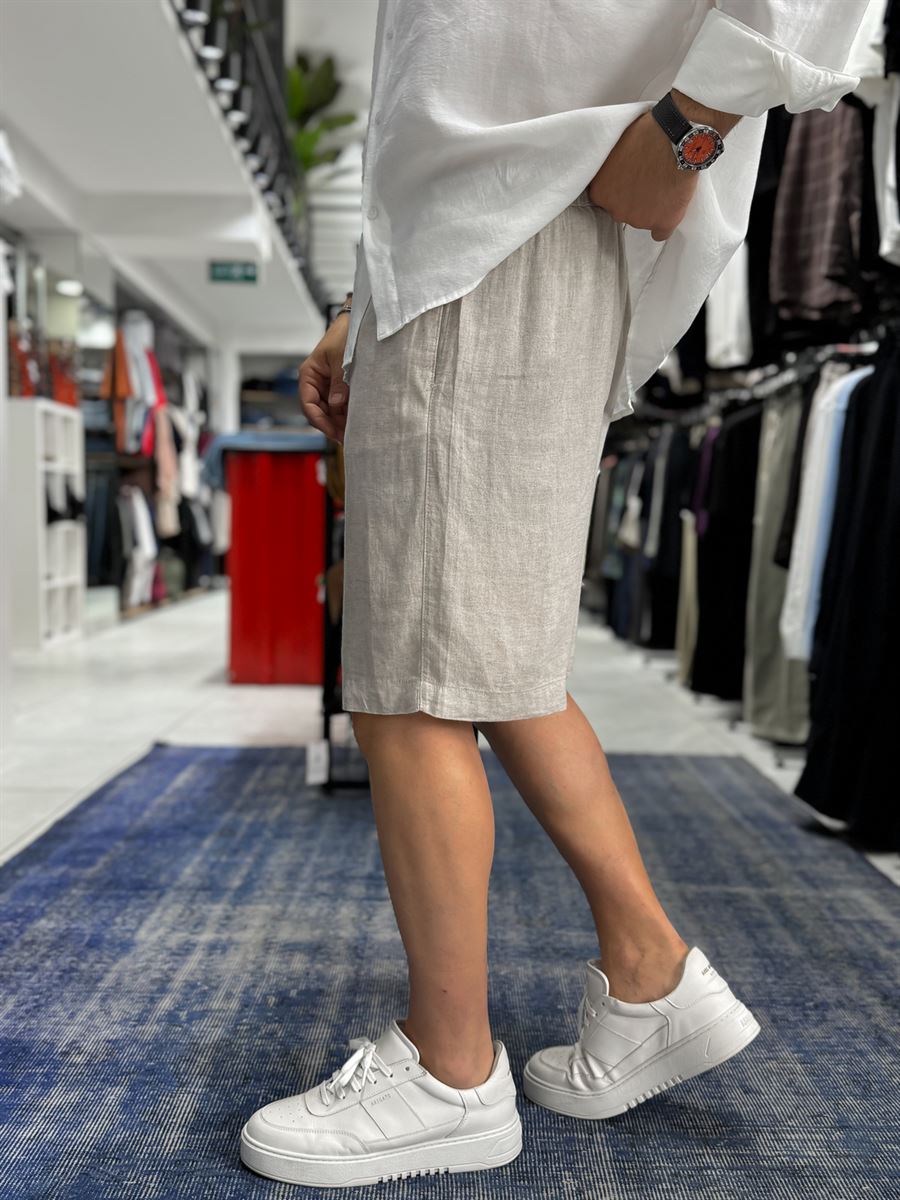 Beige Cotton Linen Shorts TW-1146