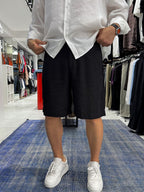 Black Cotton Linen Shorts TW-1146