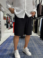 Black Cotton Linen Shorts TW-1146