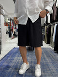 Black Cotton Linen Shorts TW-1146