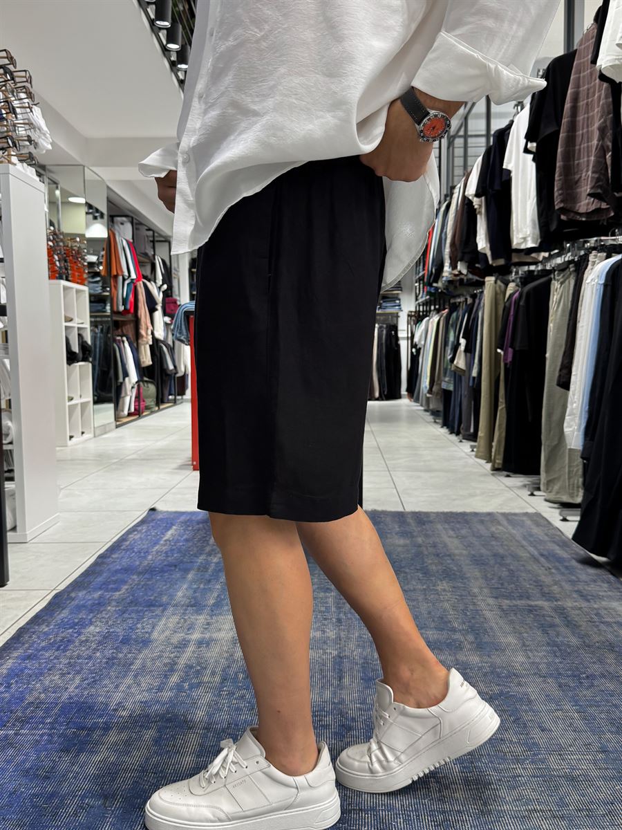 Black Cotton Linen Shorts TW-1146