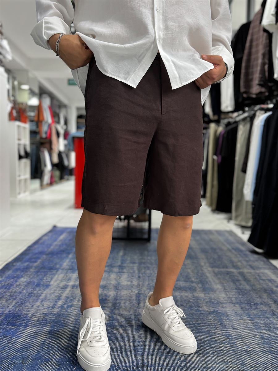 Coffee Cotton Linen Shorts TW-1146