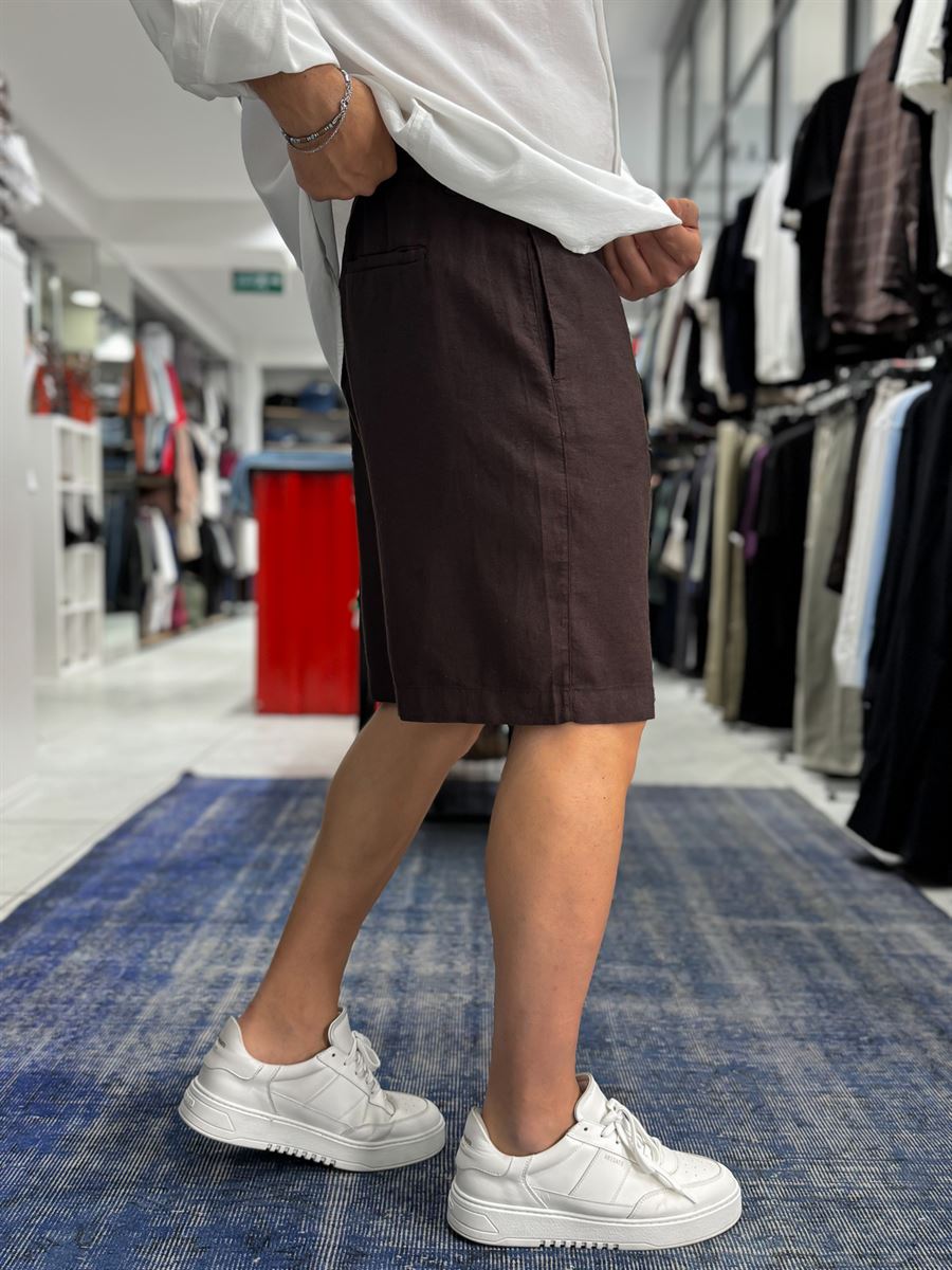 Coffee Cotton Linen Shorts TW-1146