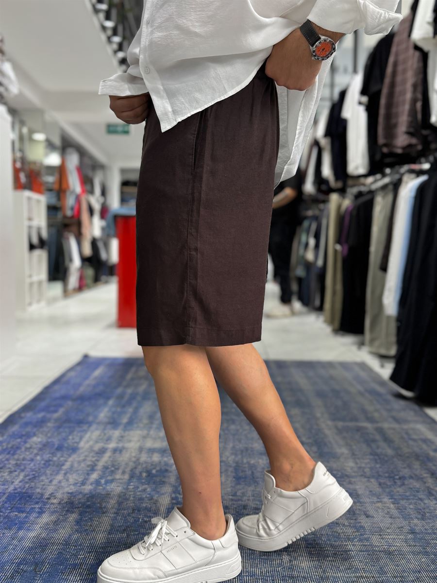 Coffee Cotton Linen Shorts TW-1146