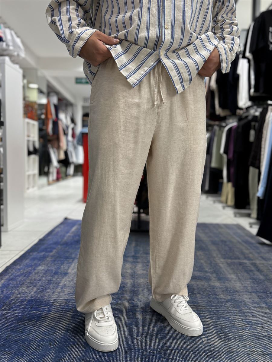Beige Linen Textured Baggy Pants JJ-105