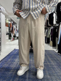 Beige Linen Textured Baggy Pants JJ-105