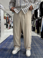 Beige Linen Textured Baggy Pants JJ-105