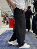 Black Linen Textured Baggy Pants JJ-105