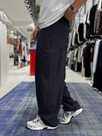 Navy Blue Linen Textured Baggy Pants JJ-105