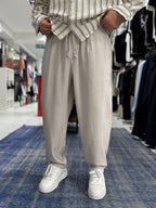 Beige Tencel Fabric Slim Loose Fit Trousers JJ-204