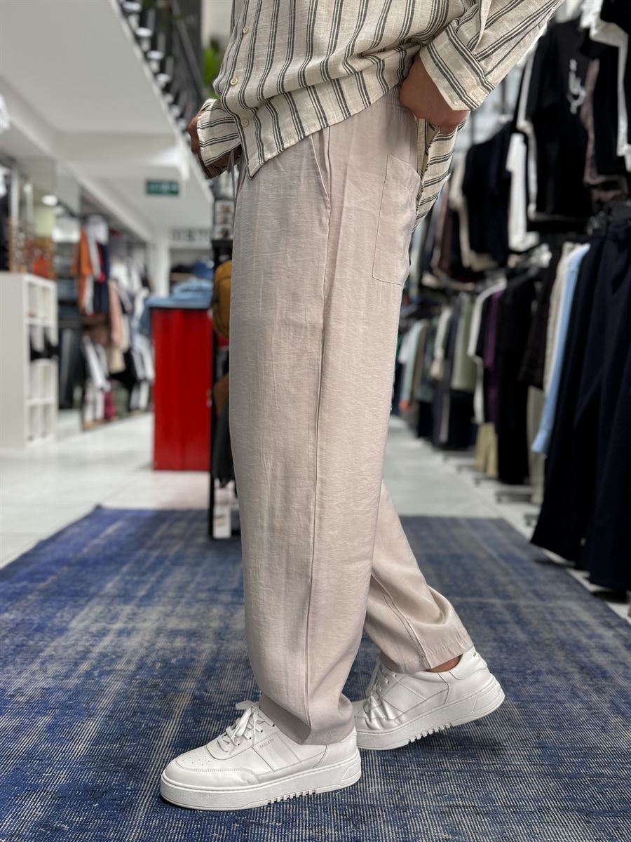 Beige Tencel Fabric Slim Loose Fit Trousers JJ-204