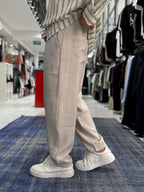 Beige Tencel Fabric Slim Loose Fit Trousers JJ-204