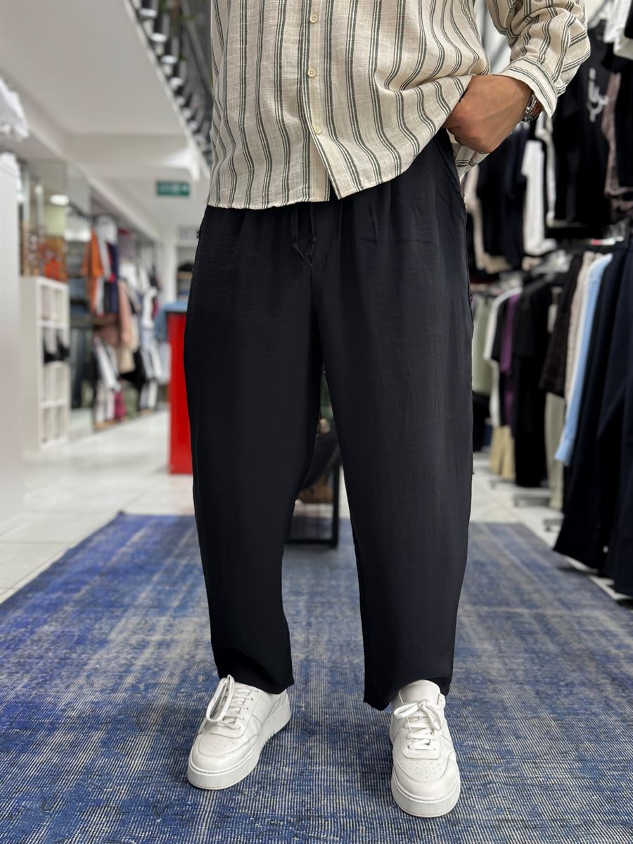 Black Tencel Fabric Slim Loose Fit Trousers JJ-204
