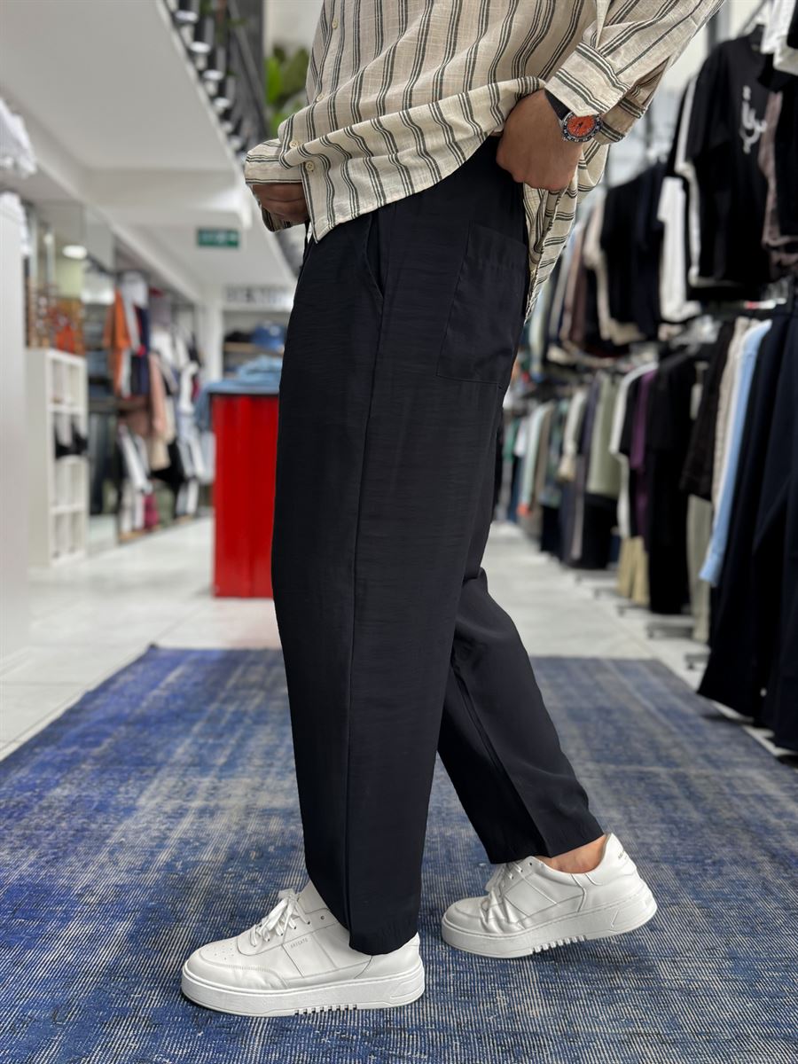 Black Tencel Fabric Slim Loose Fit Trousers JJ-204