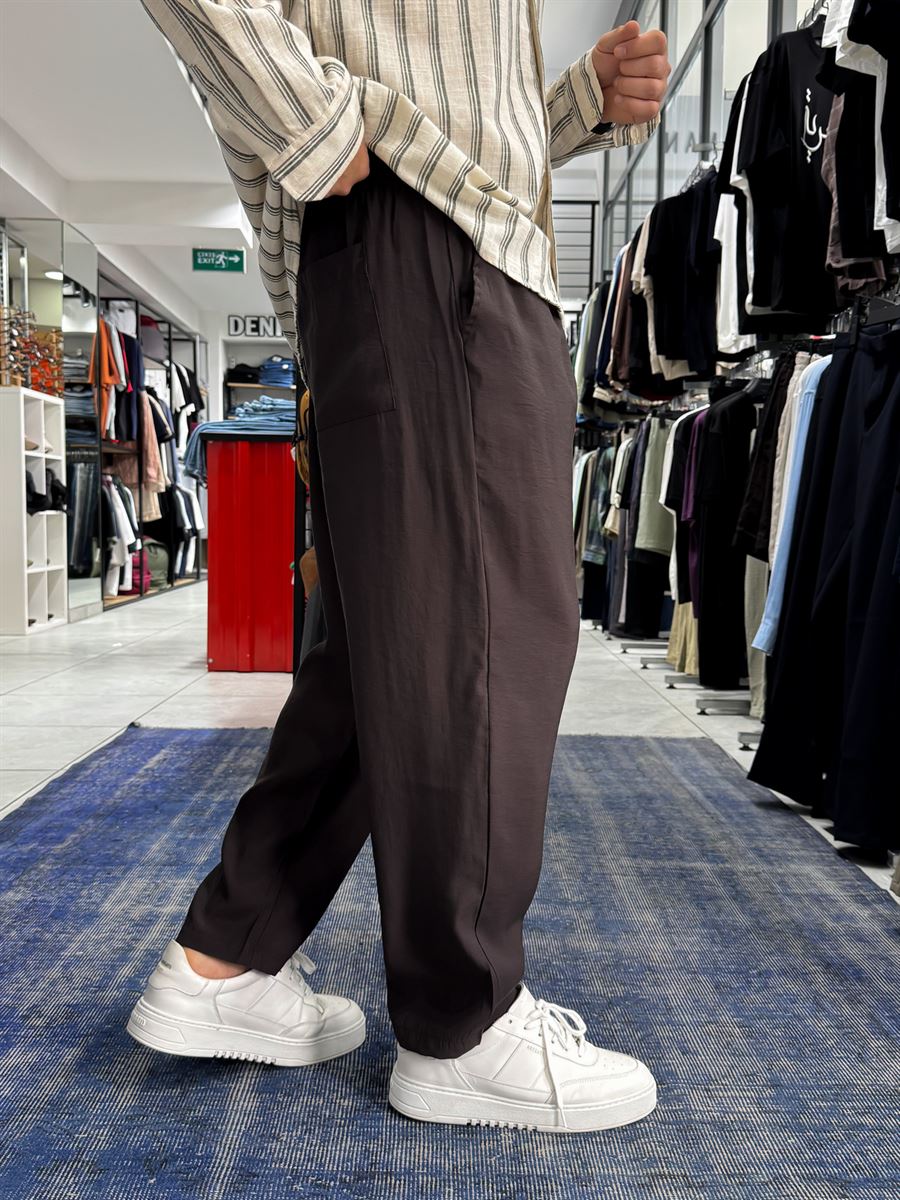 Coffee Tencel Fabric Slim Loose Fit Trousers JJ-204