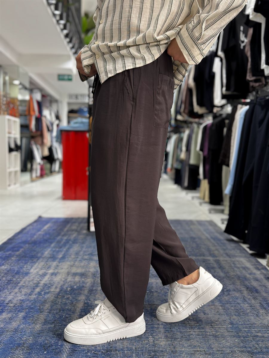 Coffee Tencel Fabric Slim Loose Fit Trousers JJ-204