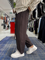 Coffee Tencel Fabric Slim Loose Fit Trousers JJ-204