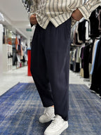 Navy Blue Tencel Fabric Slim Loose Fit Trousers JJ-204