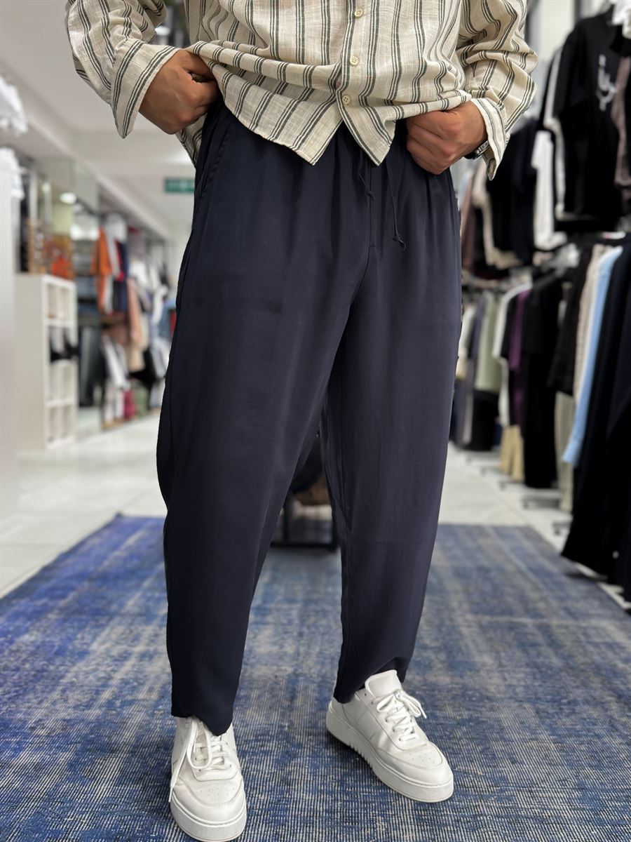 Navy Blue Tencel Fabric Slim Loose Fit Trousers JJ-204