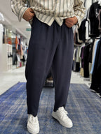 Navy Blue Tencel Fabric Slim Loose Fit Trousers JJ-204