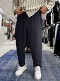 Navy Blue Tencel Fabric Slim Loose Fit Trousers JJ-204
