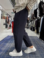Navy Blue Tencel Fabric Slim Loose Fit Trousers JJ-204