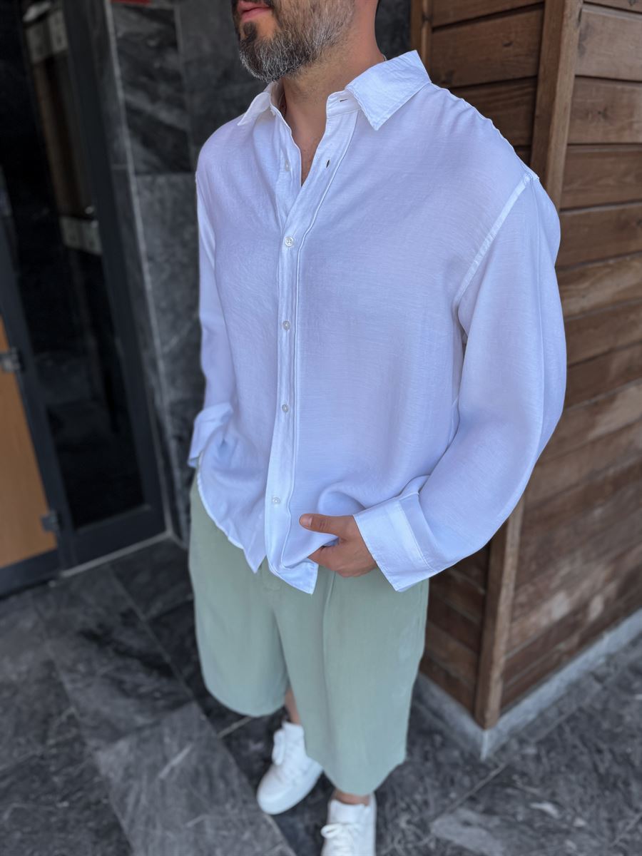 White Basic Tencel Oversize Shirt JJ-171