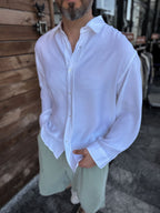 White Basic Tencel Oversize Shirt JJ-171
