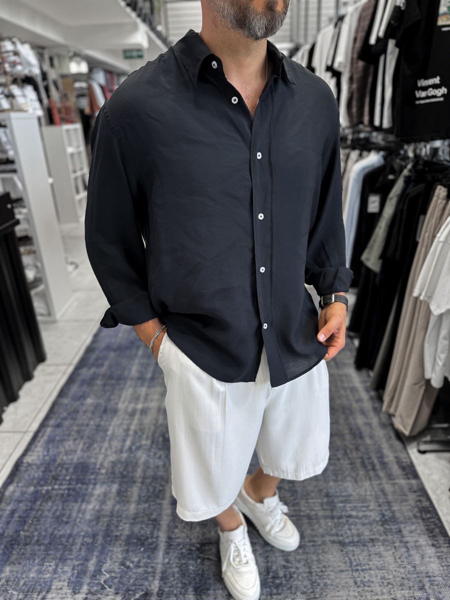 Black Basic Tencel Oversize Shirt JJ-171
