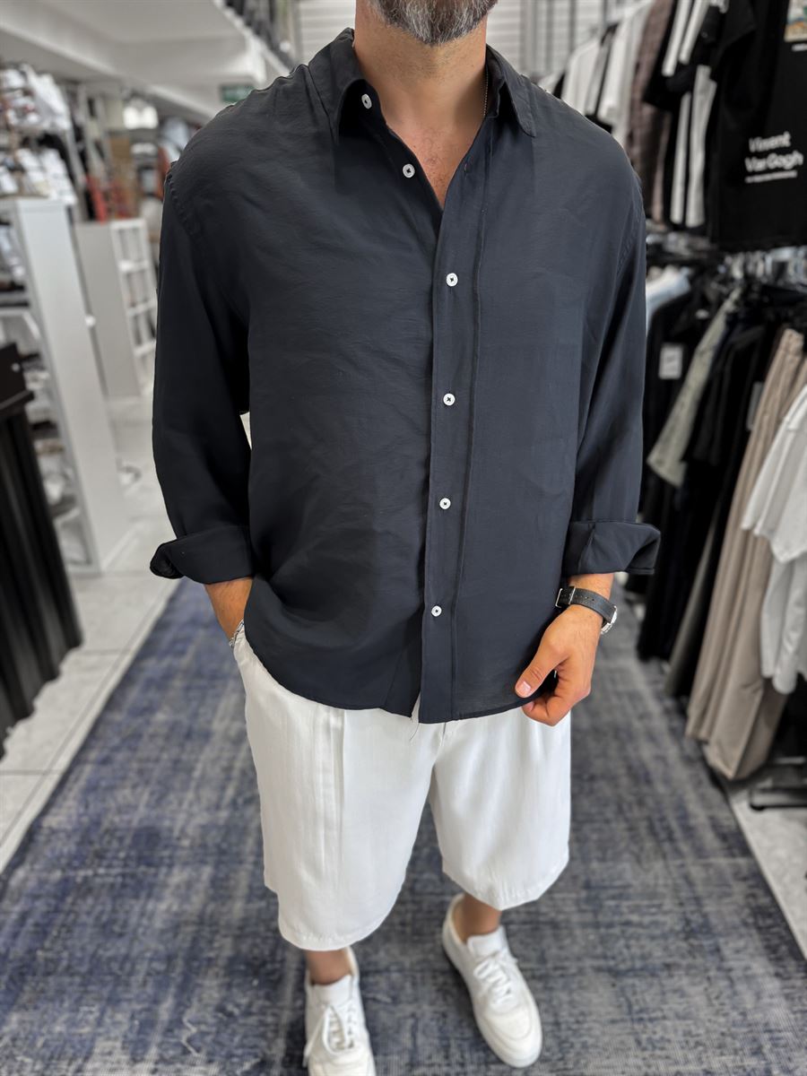 Black Basic Tencel Oversize Shirt JJ-171