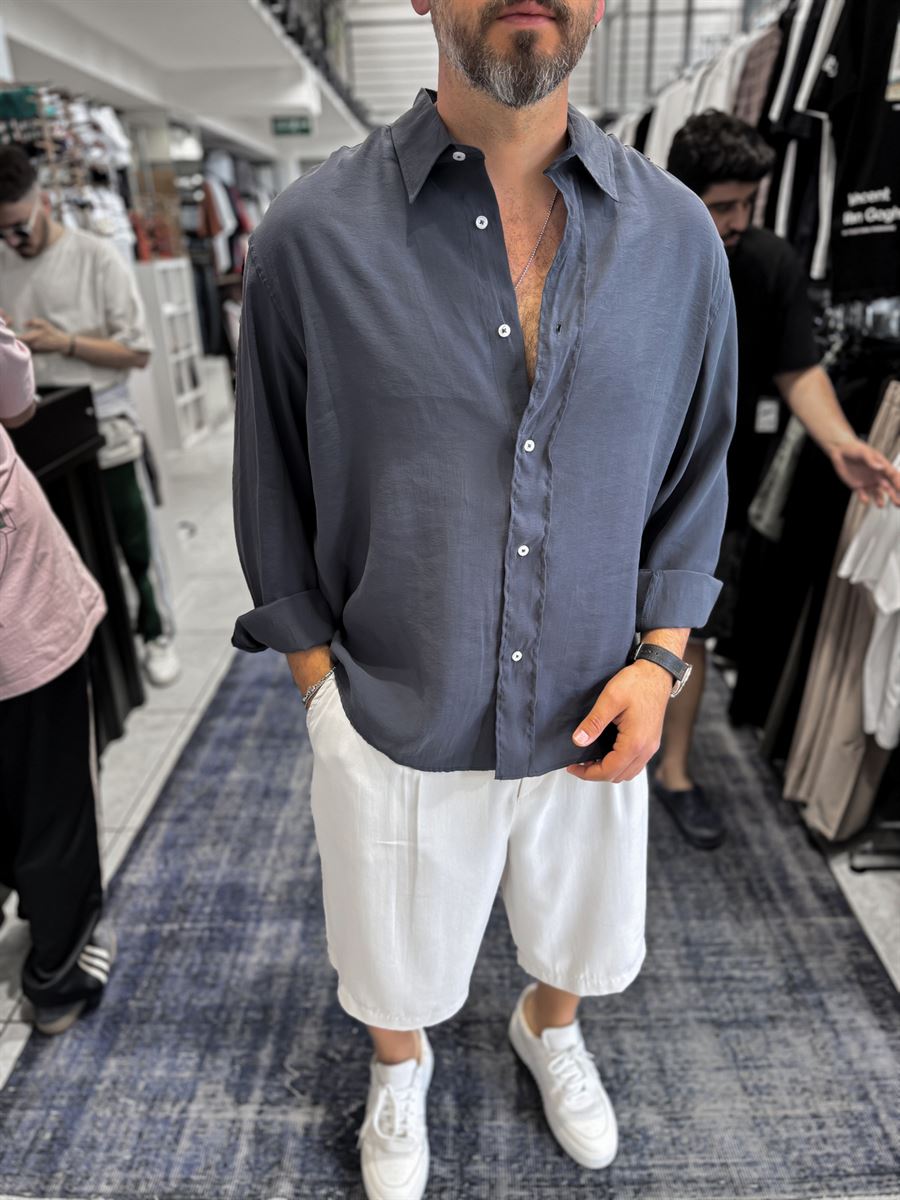 Anthracite Basic Tencel Oversize Shirt JJ-171