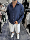 Navy Blue Basic Tencel Oversize Shirt JJ-171