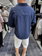 Navy Blue Basic Tencel Oversize Shirt JJ-171