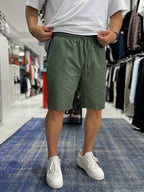 Green Linen Textured Basic Shorts LNS-3123