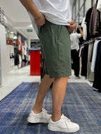 Green Linen Textured Basic Shorts LNS-3123