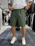 Green Linen Textured Basic Shorts LNS-3123