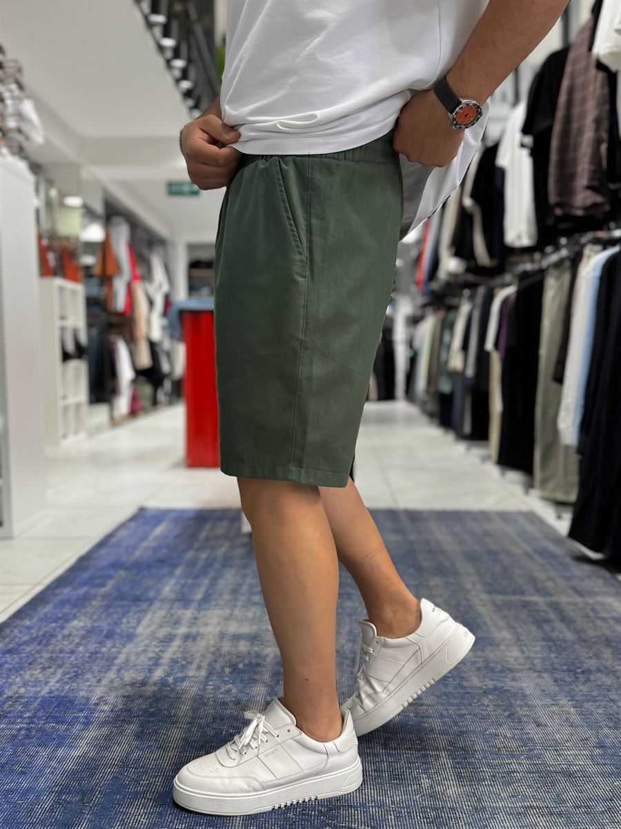 Green Linen Textured Basic Shorts LNS-3123