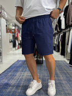 Navy Linen Textured Basic Shorts LNS-3123