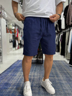 Navy Linen Textured Basic Shorts LNS-3123