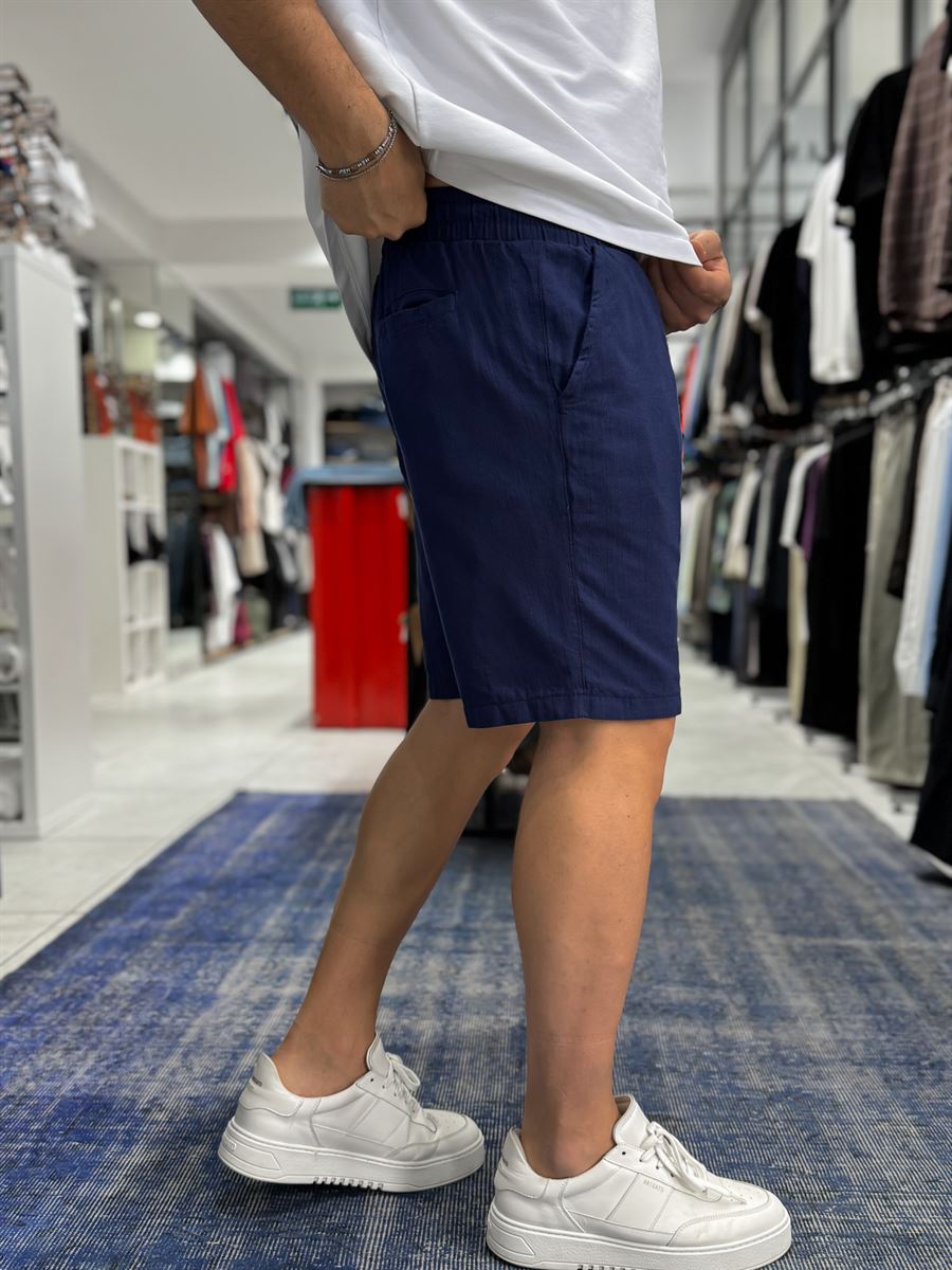 Navy Linen Textured Basic Shorts LNS-3123