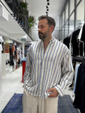 Blue Striped Linen Textured Shirt LNS-9844
