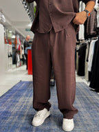 Coffee Pleated Tencel Baggy Pants TW-1177