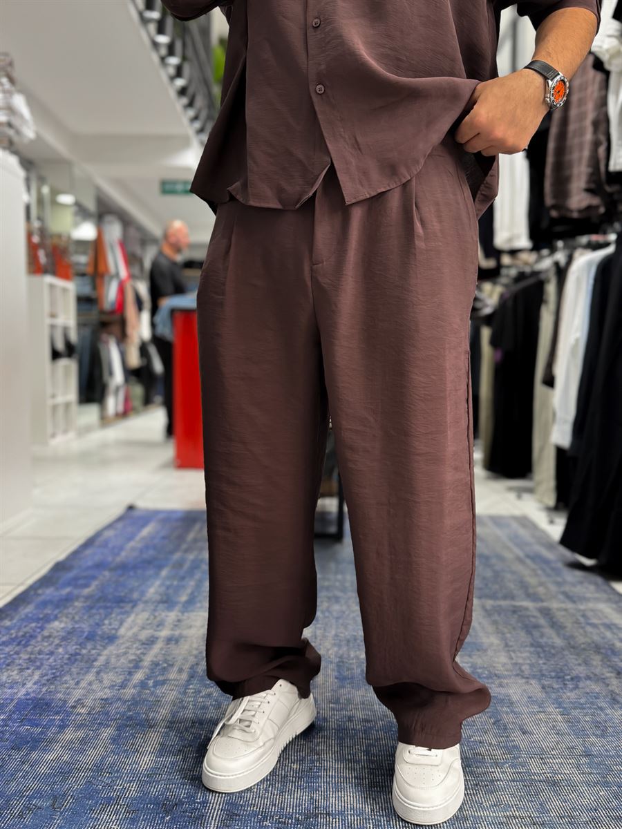 Coffee Pleated Tencel Baggy Pants TW-1177