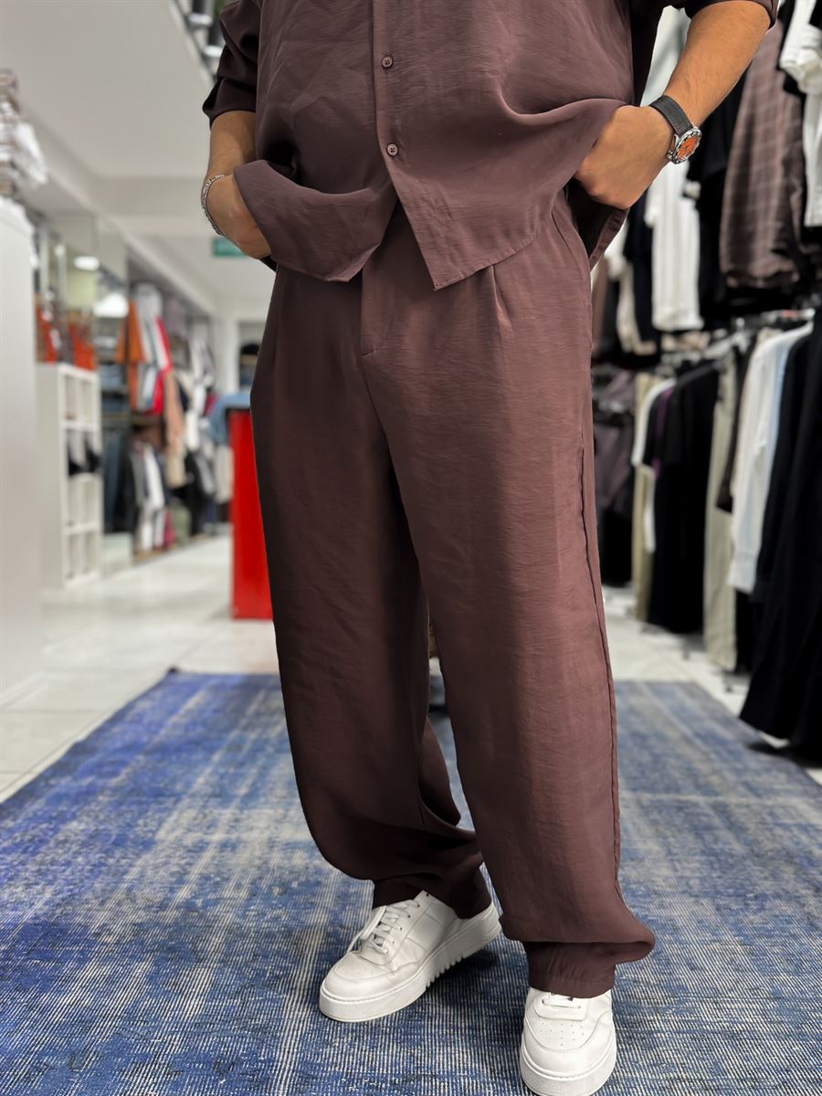 Coffee Pleated Tencel Baggy Pants TW-1177