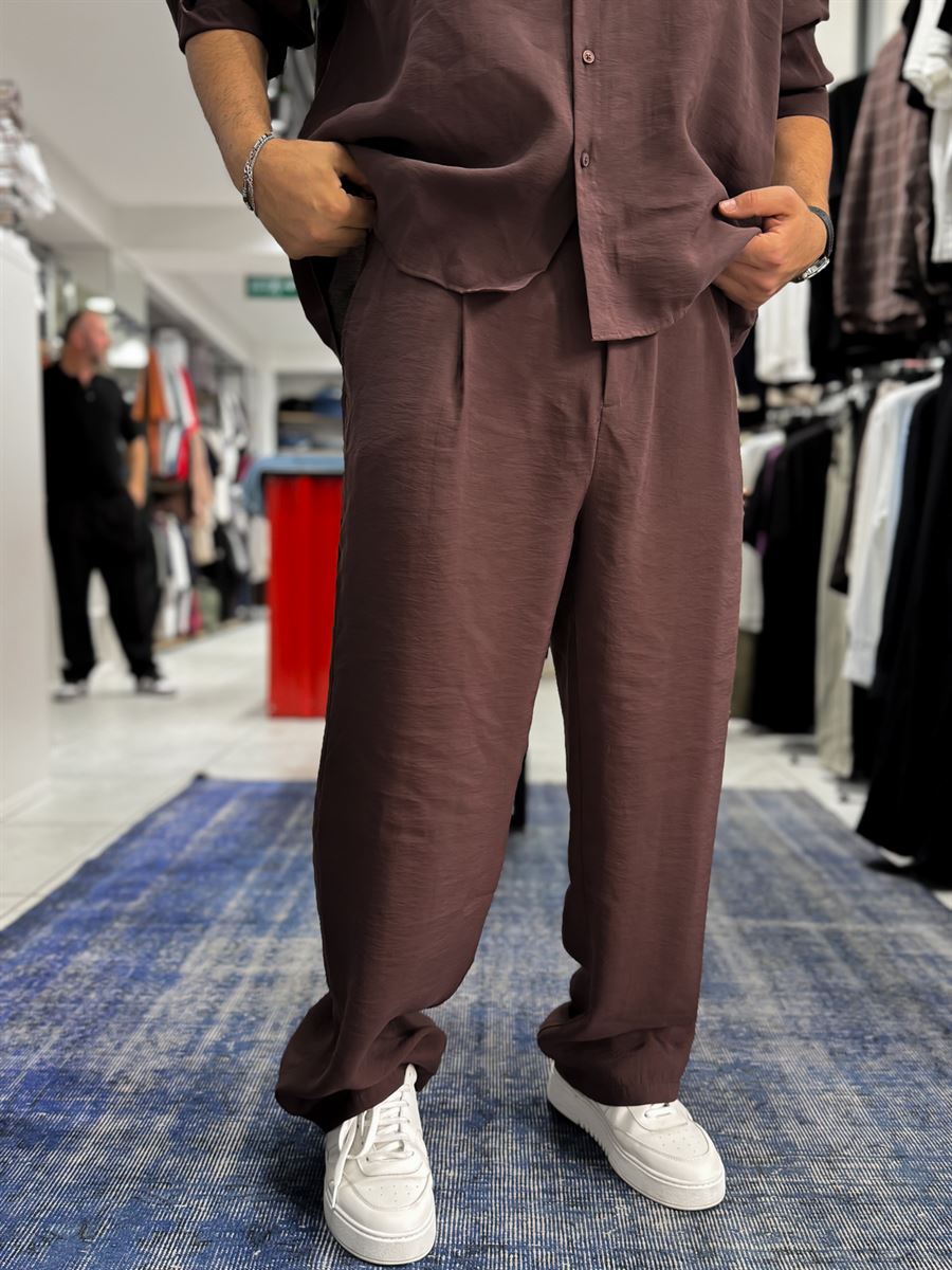 Coffee Pleated Tencel Baggy Pants TW-1177