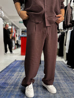 Coffee Pleated Tencel Baggy Pants TW-1177
